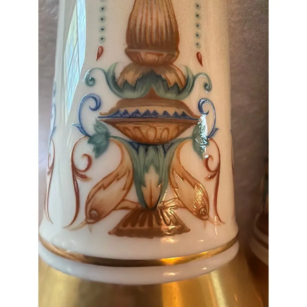 Lenox Spice Village Porcelain Salt & Pepper Mill Grinder Set USA Ceramic Brass